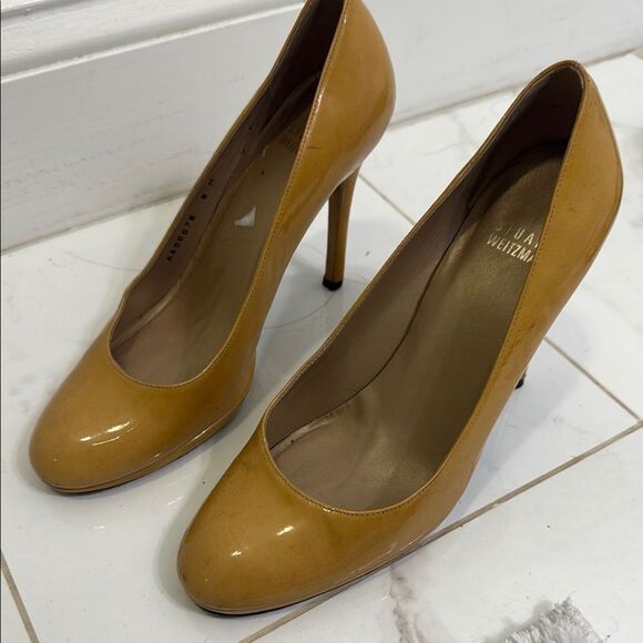 Stuart Weitzman Classic Tan Heels Size 8 Leather Patent Heels - Great Condition - Picture 1 of 6